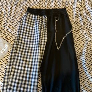 Half and half color block pants with chain